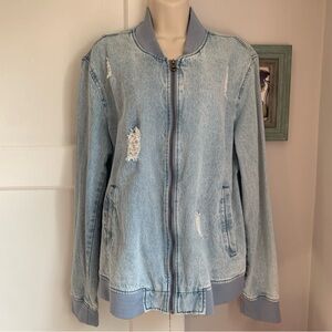 Levi’s Denim Jacket Bomber Jacket Distressed Varsity Outerwear Blue Jeans